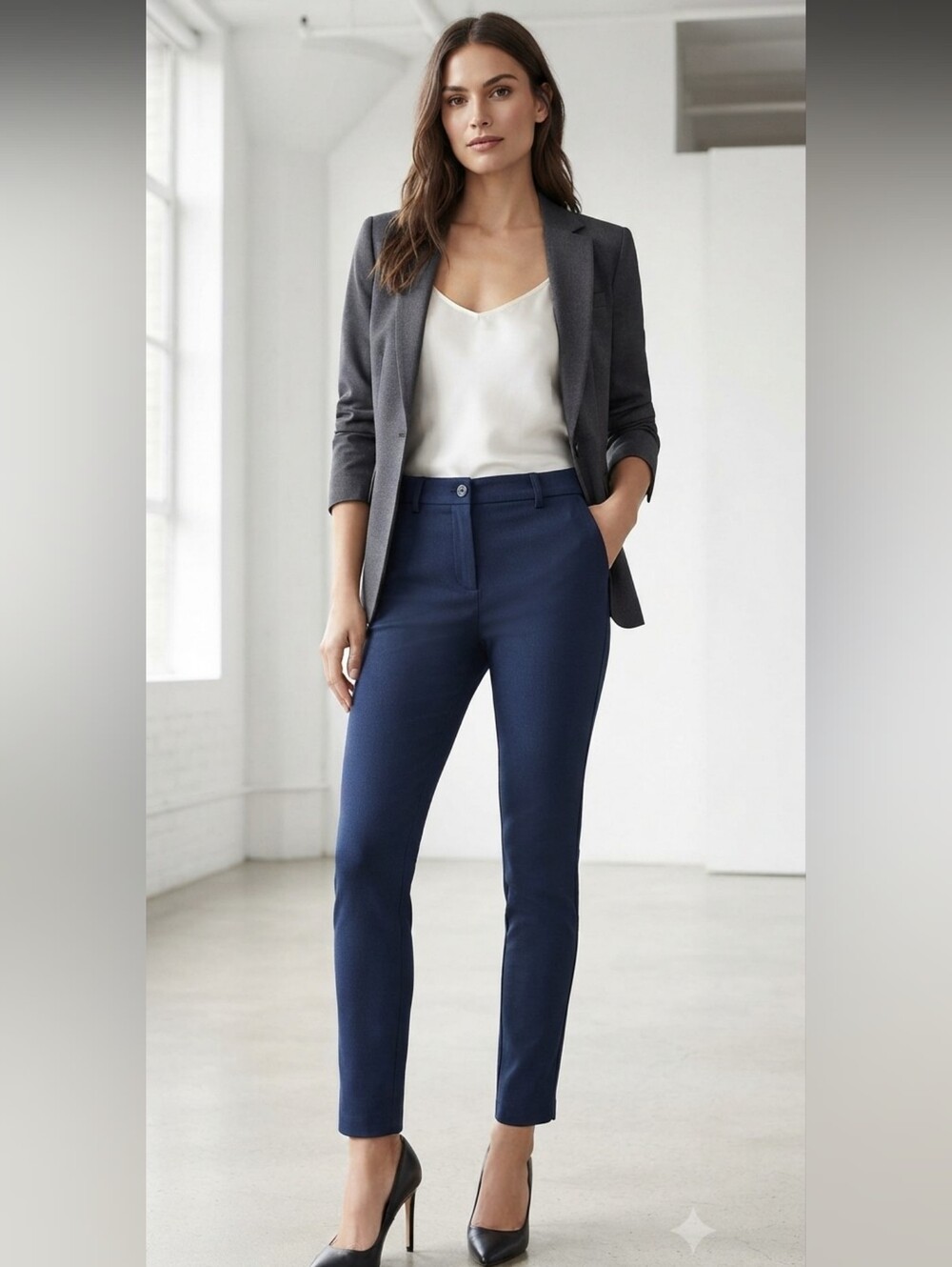 Theory Dantey Mandatory Pants Navy Blue Stretch Trouser Ankle Size 10